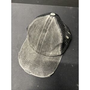 Free People Distressed Black Trucker Hat Adjustable Casual Going Out Comfort